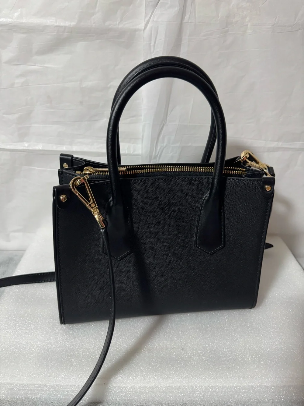 Michael Kors Black Saffiano Satchel with Gold Accents
